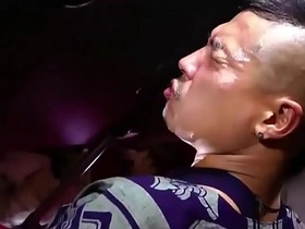 Cum tribute to Asian man in group sex scene