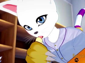 Furry yaoi action with Renamon and Gatomon in a hot scene.
