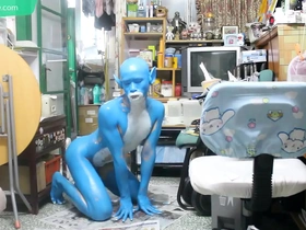 Yiff up with Digitmon Veemon Boy in body paint cosplay