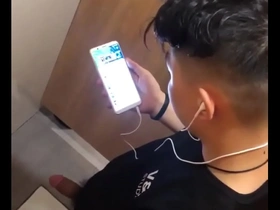 Big cock Asian man masturbates in the bathroom