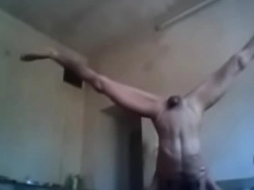 Asian stud flaunts his assets while working out in the gym.
