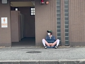 Mayu-chan, a femboy, likes to show off her pantyhose and long skirt in the park parking lot by the toilet but she can’t stop herself from touching her pussy.
