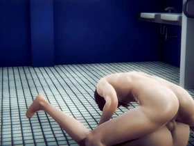 Sissy Venti and hard cock cumshot in a public anime toilet scene