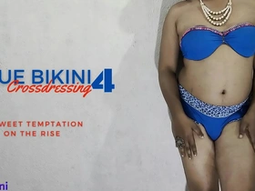 Cross dressing Indian shemale in blue bikini, big boobs and big cock.