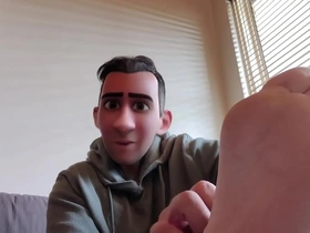 Gay role play with a dominant guest who punishes the submissive host for his online activities.