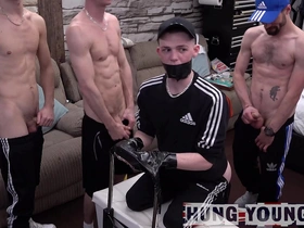Six gay guys in quarantine have sex and cum on cam show in the UK.
