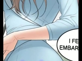 A sexy lady in a cartoon pose in a comic webtoon manhwa.