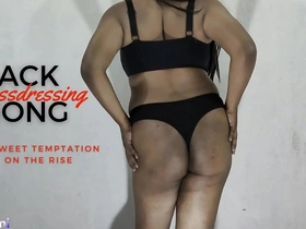 Sultry black thong wearing shemale in hot solo performance.