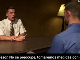 A hot threesome with a father and a teacher and a student in Spanish subtitles.