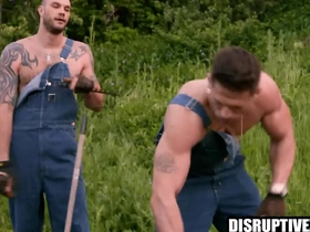 Hot gay men in athletic bodies having hardcore sex on reality show set