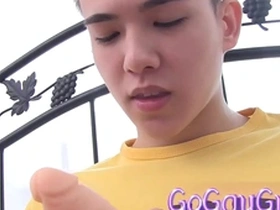Asian boy’s self-pleasure journey with a big cock