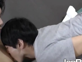 A beautiful Japanese twink getting fucked in the ass and then both of them cumming.