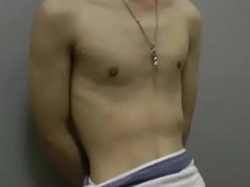 Straight young man’s cock in gay porn casting scene