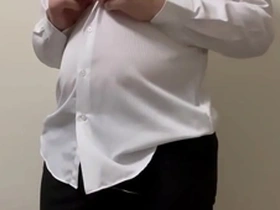 An Asian chubby guy masturbates after work and cums.