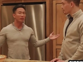 Straight actor goes wild with Asian gay celebrities in barebacking scene.
