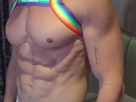 Beautiful Asian model showing off his chiseled upper body.