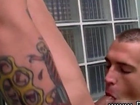 Sculpted bodybuilder versus petite Asian youth in a transformation reveal